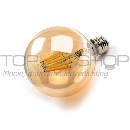 LED Lamp 230V, bol, 6W, Filament, Extra-warmwit, E27, goud, dimb